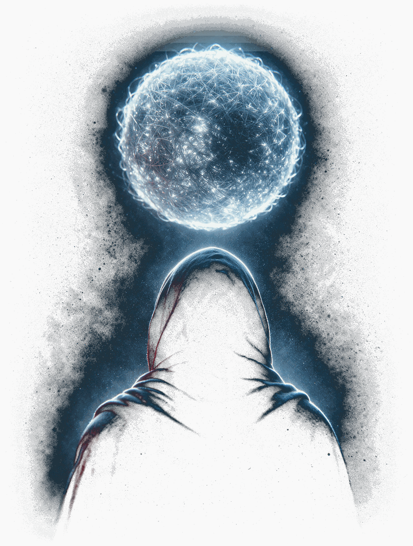 An operator facing a sphere of glowing filaments