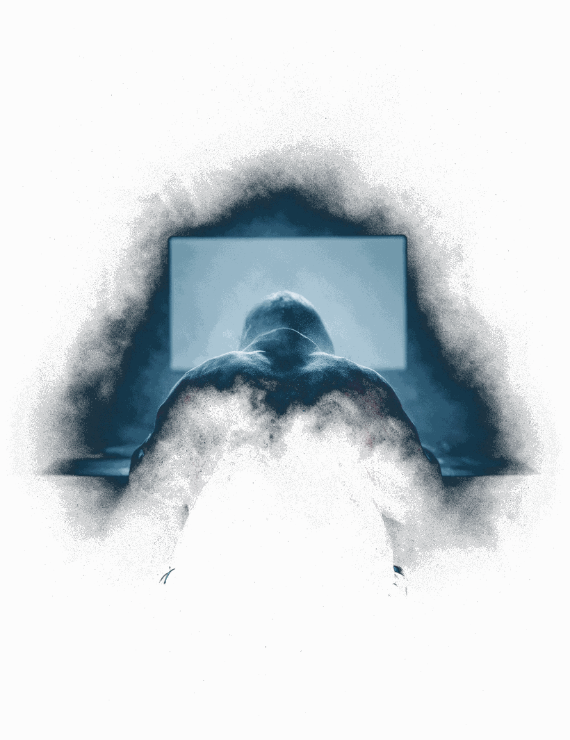 A lone operator silhouetted at a terminal in a darkened room.