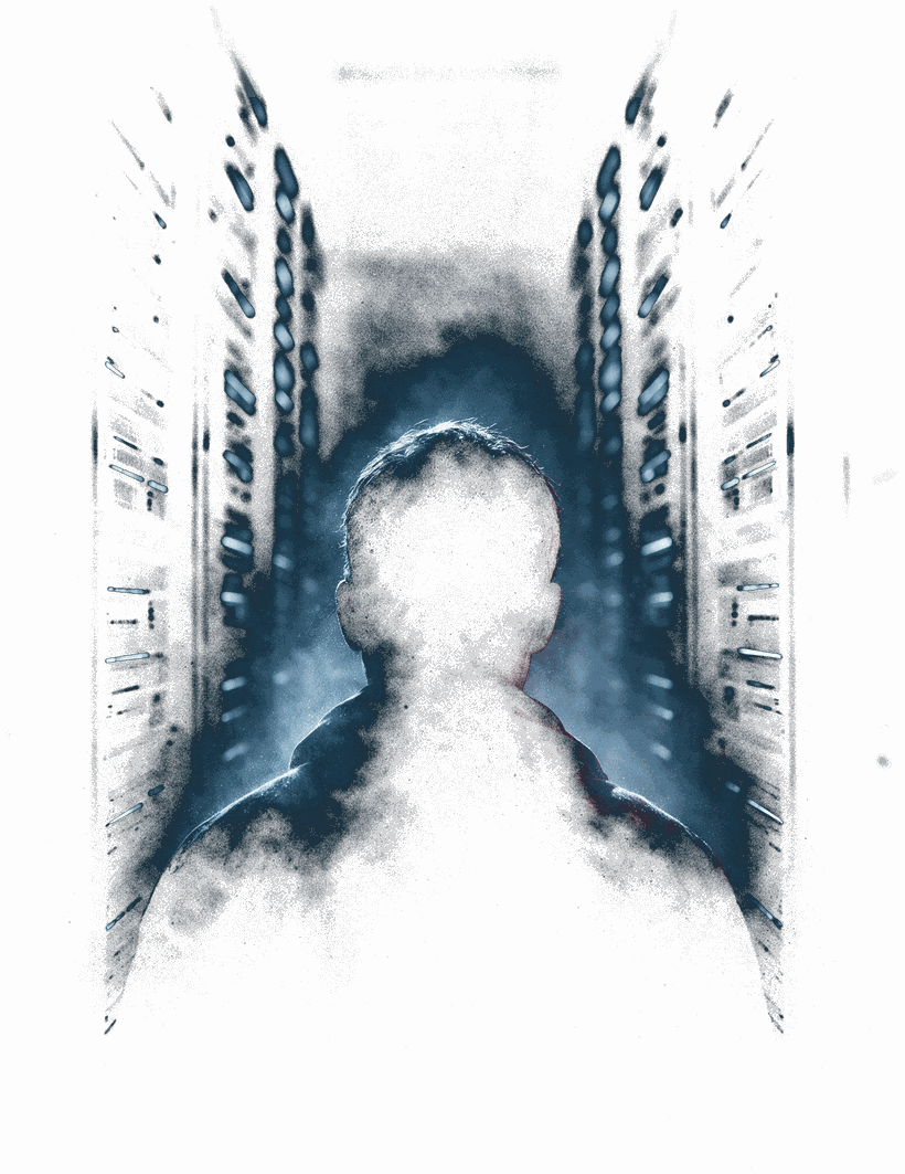 An operator walking into a corridor of server cabinets