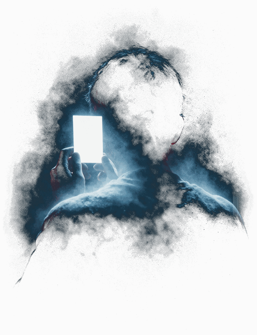 An operator holding a single bright slab of light