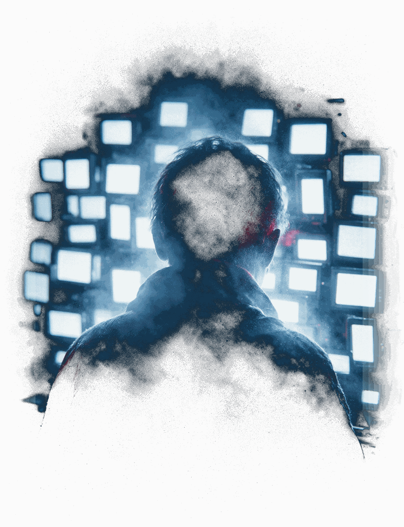 A penetration tester silhouetted against a bank of terminals