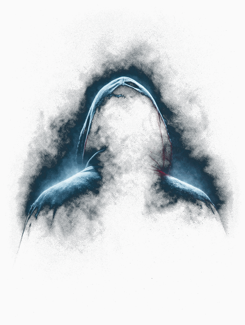 A hooded operator silhouetted in darkness
