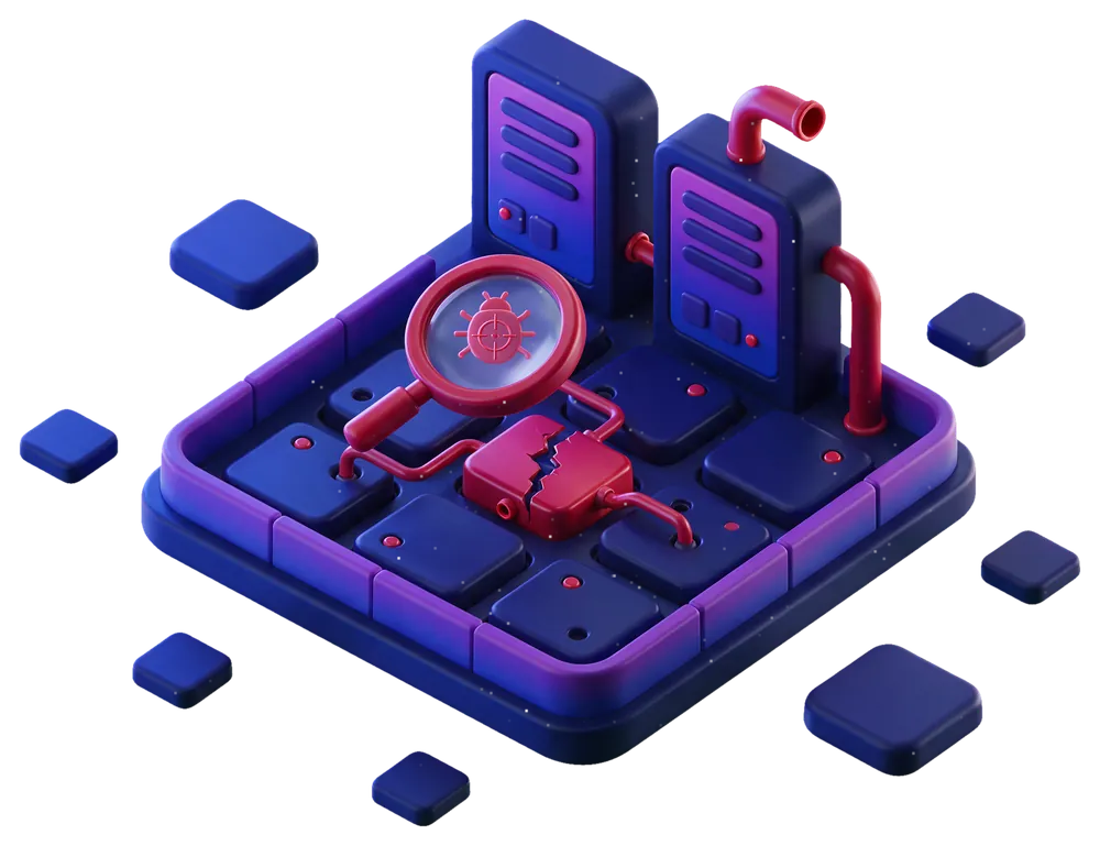 Isometric illustration of an assumed breach assessment: one machine already compromised inside an intact perimeter, spreading to its neighbours